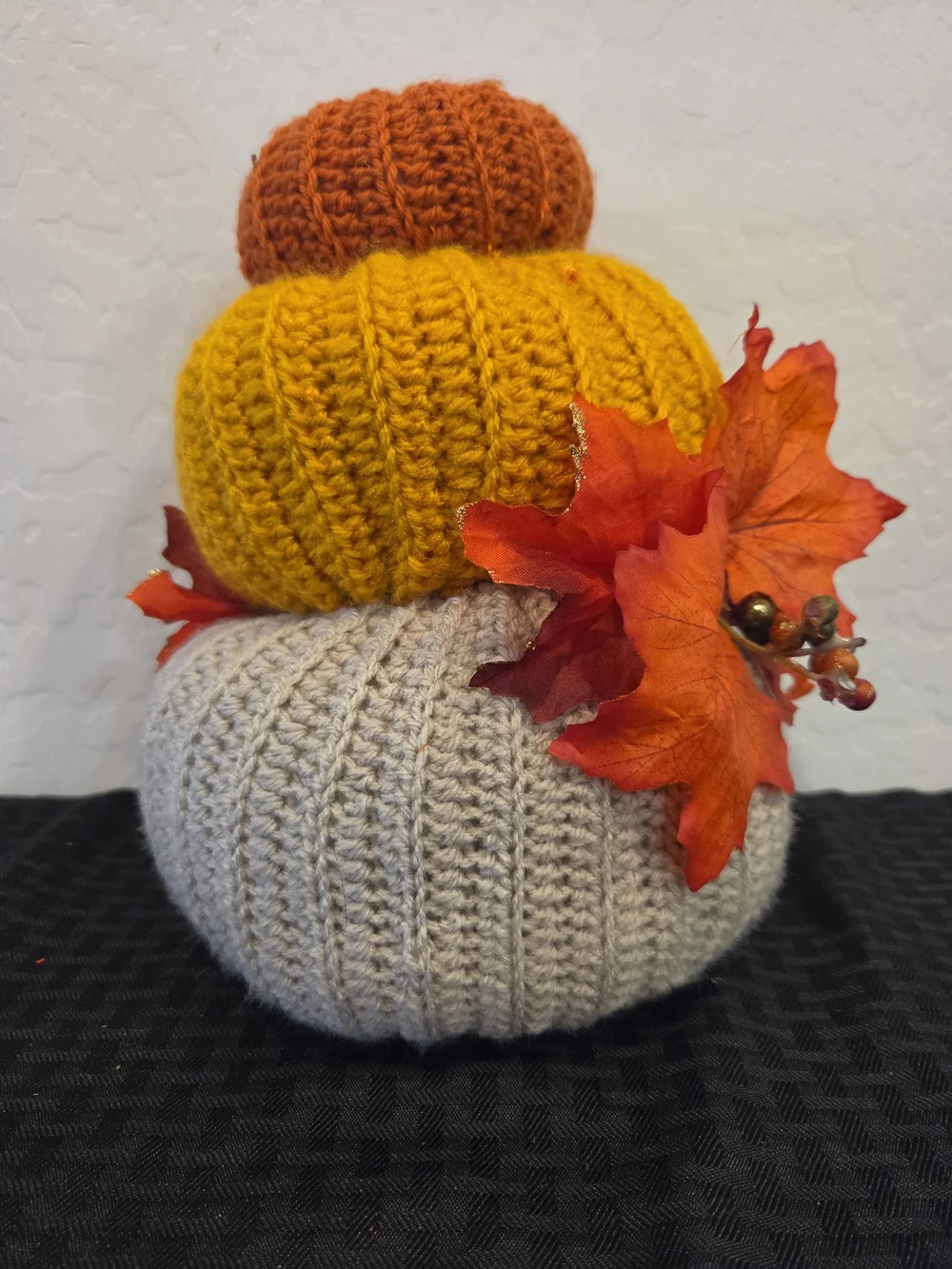 Handcrafted Knit Pumpkin Stack - Cream, Mustard, Orange - Home Accents